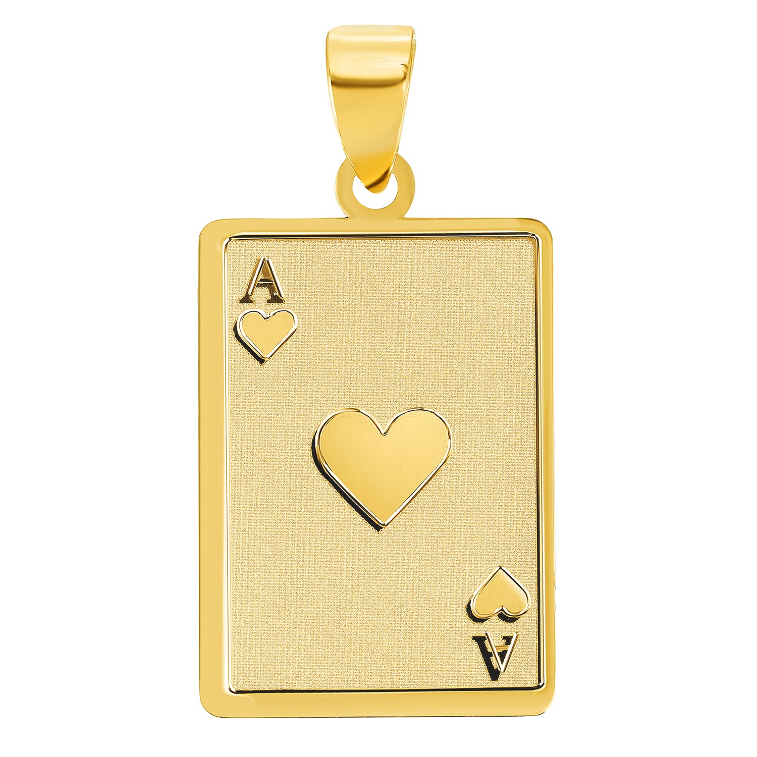 Solid 14k Yellow Gold Ace of Hearts Card Pendant Necklace