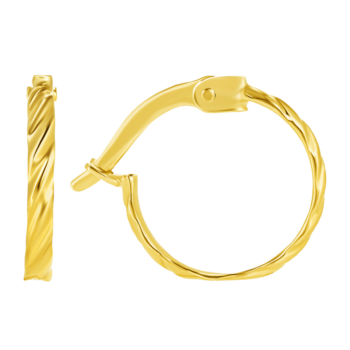 14k Yellow Gold Dainty Twisted Hoop Earrings with Latch Back- 4 Sizes