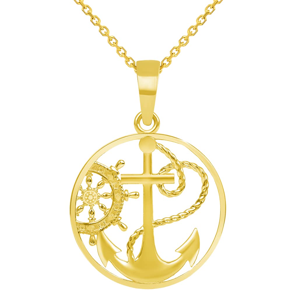 Anchor and Ship Helm Wheel Round Nautical Medallion Pendant