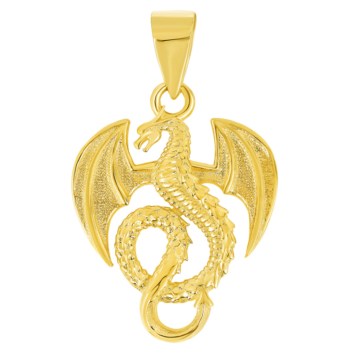 14k Yellow Gold Winged Serpent Dragon Pendant - Small