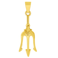 Load image into Gallery viewer, Solid 14k Yellow Gold Short-Handled Trident Sword Pendant with Rolo Cable, Cuban Curb, or Figaro Chain Necklace
