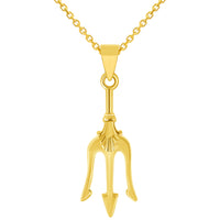Load image into Gallery viewer, Solid 14k Yellow Gold Short-Handled Trident Sword Pendant with Rolo Cable, Cuban Curb, or Figaro Chain Necklace
