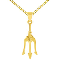 Load image into Gallery viewer, Solid 14k Yellow Gold Short-Handled Trident Sword Pendant with Rolo Cable, Cuban Curb, or Figaro Chain Necklace
