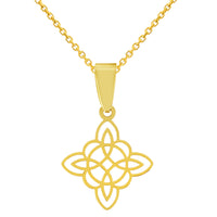 Load image into Gallery viewer, 14k Yellow Gold Dainty Small Witch&#39;s Knot Cross Charm Wiccan Symbol Pendant with Rolo Cable, Cuban Curb, or Figaro Chain Necklace
