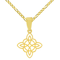 Load image into Gallery viewer, 14k Yellow Gold Dainty Small Witch&#39;s Knot Cross Charm Wiccan Symbol Pendant with Rolo Cable, Cuban Curb, or Figaro Chain Necklace
