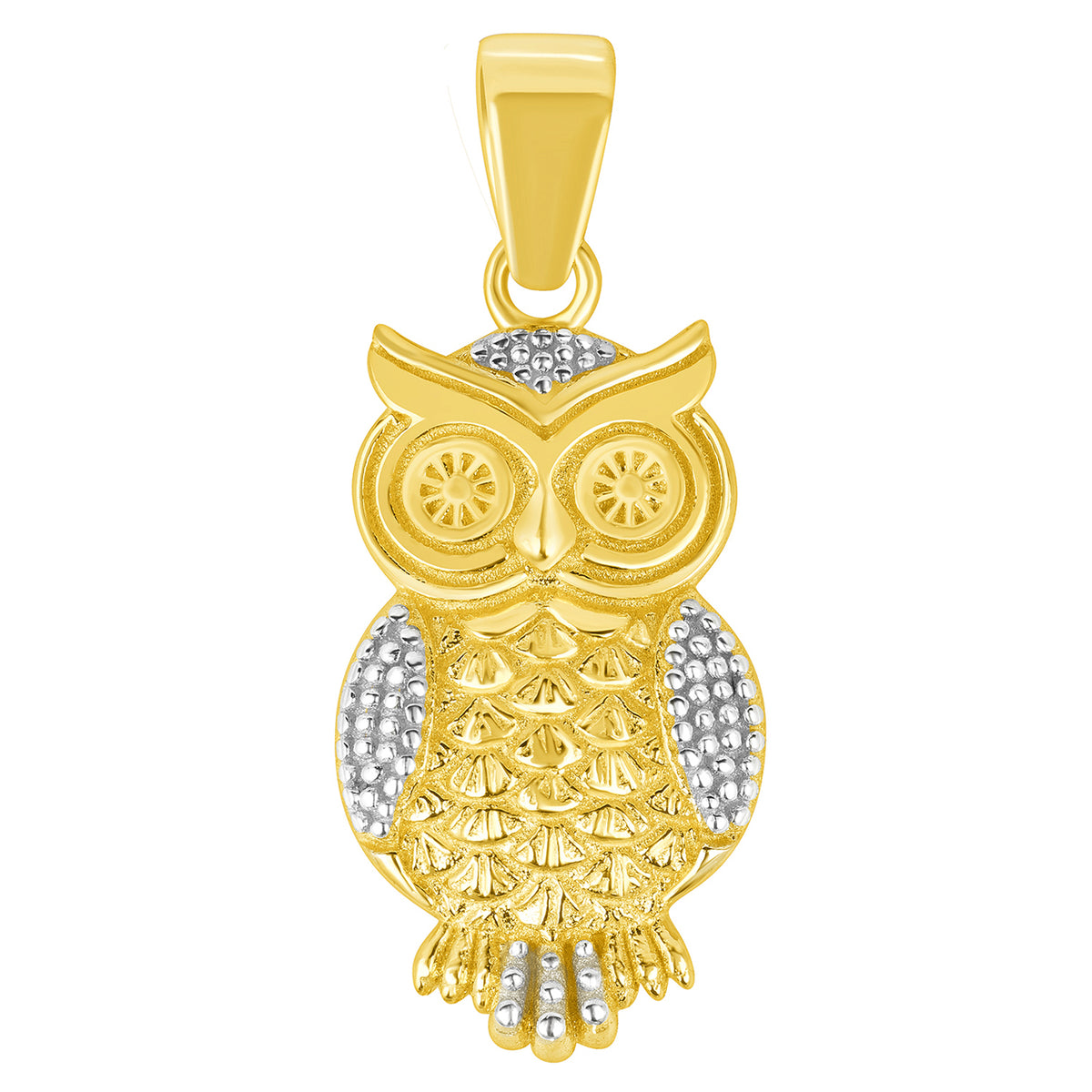 14k Yellow Gold Elegant Owl Standing Pendant