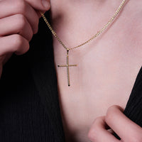 Load image into Gallery viewer, 14k Yellow Gold Beveled and Textured Religious Tube Cross Pendant
