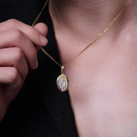 Load image into Gallery viewer, 14k Solid Yellow Gold Pray For Us Vergen Del Carmen Miraculous Medallion Pendant
