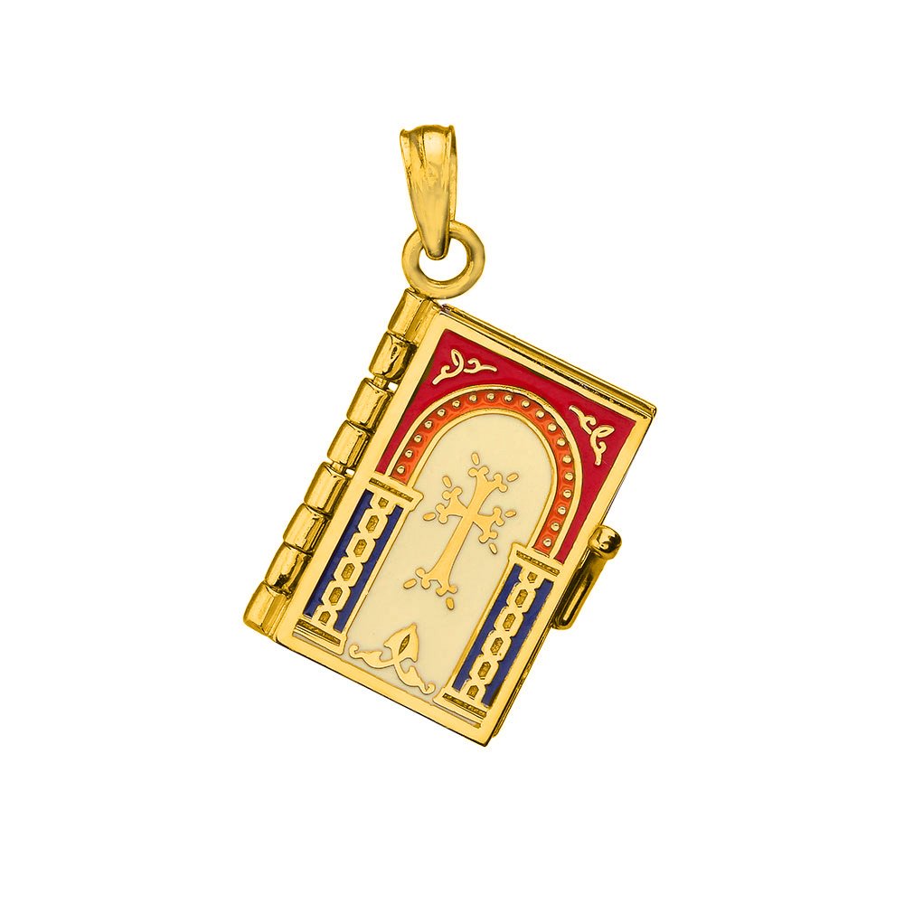Jewelry America 14k Yellow Gold Armenian Bible Book Charm Holy Bible with Prayer Pendant