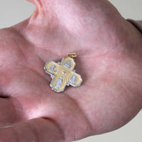 Load image into Gallery viewer, 14K Gold Four Way Cross Charm I Am Catholic Please Call A Priest Pendant with Texture - Yellow Gold
