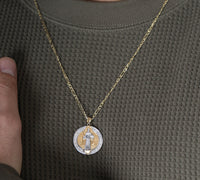 Load image into Gallery viewer, Solid 14K Gold Polished St Benedict Medal Charm Saint Pendant Figaro Chain Necklace - Yellow Gold
