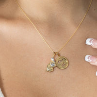 Load image into Gallery viewer, High Polish 14K Yellow Gold Aquarius Zodiac Sign Charm Pendant with Chain Necklace
