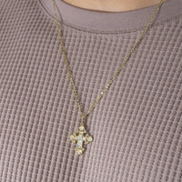 Load image into Gallery viewer, 14K Gold Mother of God Virgin Mary with Jesus &amp; Saints Cross Pendant Figaro Chain Necklace - Yellow Gold
