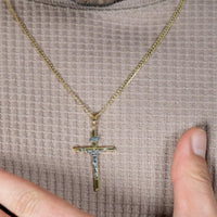 Load image into Gallery viewer, 14K Two-Tone Gold Passion Cross with Jesus Christ Crucifix Pendant with Cable, Curb, or Figaro Chain Necklace
