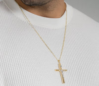 Load image into Gallery viewer, 14K Yellow Gold &amp; White Gold Large Tube Crucifix Six Sided Cross Pendant Necklace
