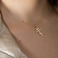 Load image into Gallery viewer, 14K Gold Plain Russian Orthodox Cross Pendant Necklace - Yellow Gold
