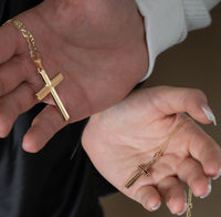 Load image into Gallery viewer, 14K Yellow Gold Plain Polished Religious Cross Crucifix Pendant Necklace
