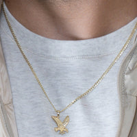Load image into Gallery viewer, 14k Solid Gold Soaring American Eagle Animal Pendant with Cuban Chain Necklace - Yellow Gold

