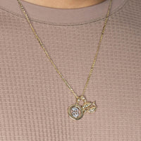 Load image into Gallery viewer, 14k Two Tone Gold Open Circle Pisces Zodiac Sign Pendant Figaro Necklace
