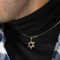 Load image into Gallery viewer, Solid 14k Yellow Gold Textured Hebrew Star of David Pendant Figaro Necklace
