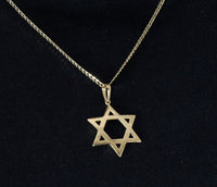 Load image into Gallery viewer, Polished 14K Yellow Gold Large Star of David Pendant with Cuban Necklace
