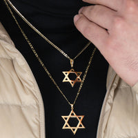 Load image into Gallery viewer, Polished 14K Yellow Gold Large Star of David Pendant with Cuban Necklace
