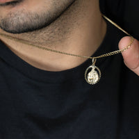 Load image into Gallery viewer, 14k Yellow Gold Textured Open Round Holy Spirit Baptism Christening Pendant Necklace with Cable, Curb or Figaro Chain Necklaces
