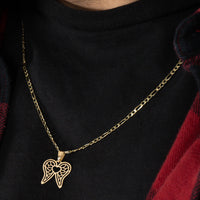 Load image into Gallery viewer, 14k Yellow Gold Open Heart with Angel Wings Pendant with Figaro Chain Necklace
