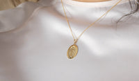Load image into Gallery viewer, Solid 14k Yellow Gold Small Classic Miraculous Medallion of the Virgin Mary Pendant with Cable Chain Necklace
