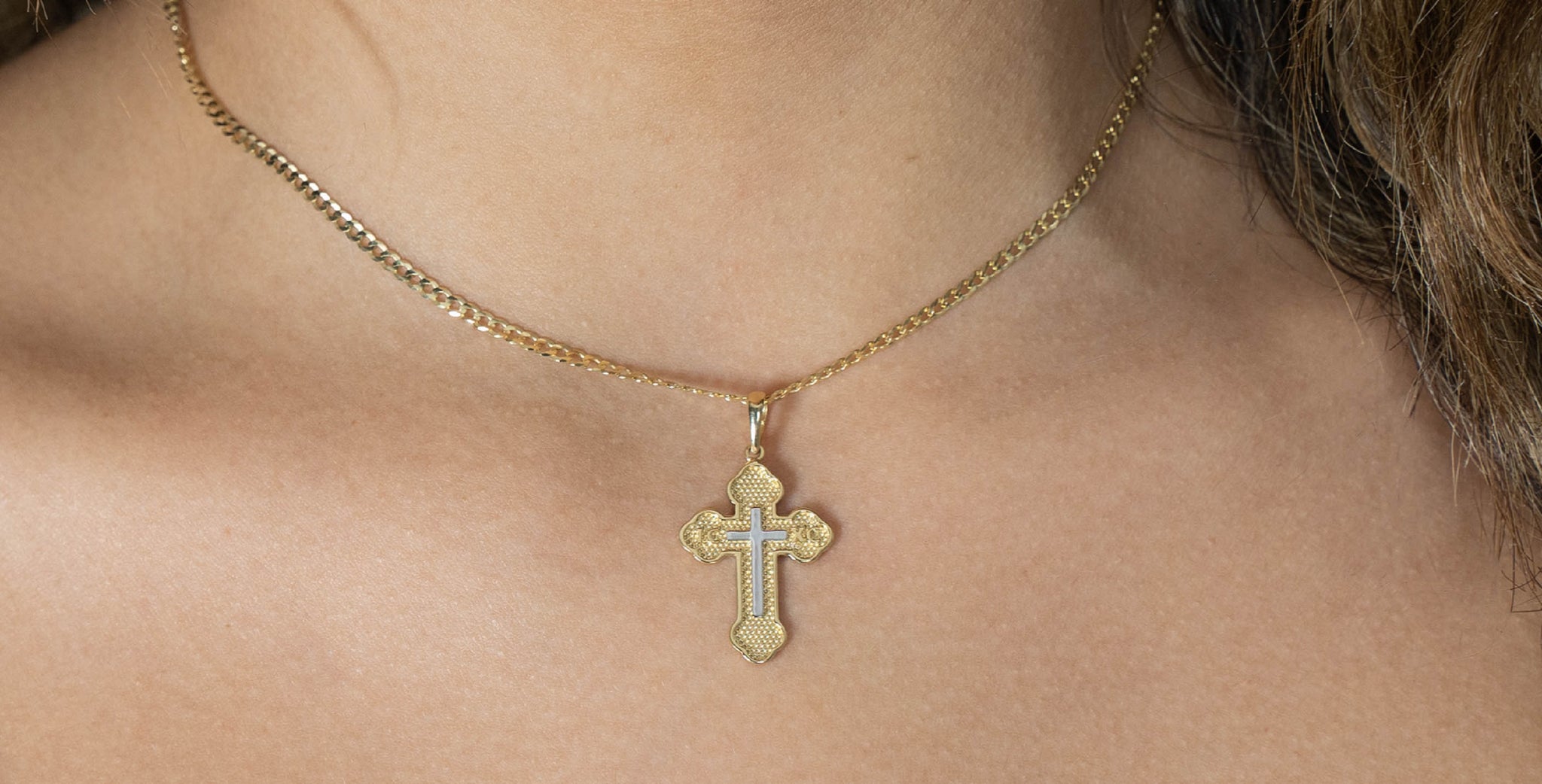 Eastern Orthodox Botonee Two Tone IC XC Cross Pendant Necklace 