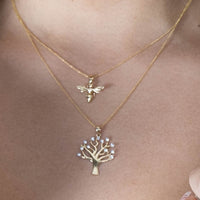 Load image into Gallery viewer, 14k Yellow Gold High Polish Cubic-Zirconia Tree of Life Pendant Necklace

