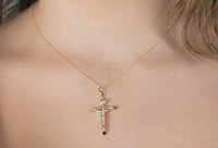 Load image into Gallery viewer, 14k Yellow Gold INRI Tubular Cross Charm Traditional Roman Catholic Crucifix Pendant
