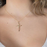 Load image into Gallery viewer, 14k Yellow Gold INRI Tubular Cross Charm Traditional Roman Catholic Crucifix Pendant Necklace

