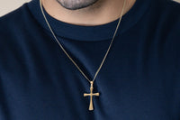 Load image into Gallery viewer, 14k Yellow Gold High Polished Large Simple Religious Cross Pendant With Cable, Curb or Figaro Chain Necklace
