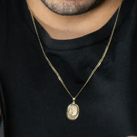 Load image into Gallery viewer, 14k Yellow Gold Religious Baptism Christening Oval Medal Pendant with Cuban Chain Curb Necklace
