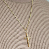 Load image into Gallery viewer, 14k Yellow Gold 4mm Thick INRI Tubular Cross Roman Catholic Crucifix Pendant With Cable, Curb or Figaro Chain Necklace
