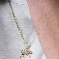 Load image into Gallery viewer, High Polish 14k Yellow Gold 3D Taurus Zodiac Sign Bull Animal Pendant With Cable, Curb or Figaro Chain Necklace
