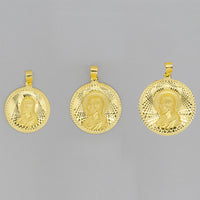 Load image into Gallery viewer, 14k Yellow Gold Round Sacred Heart of Jesus Charm Textured Medallion Pendant - 3 Sizes
