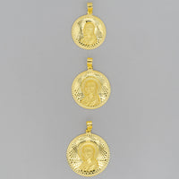 Load image into Gallery viewer, 14k Yellow Gold Round Sacred Heart of Jesus Charm Textured Medallion Pendant - 3 Sizes
