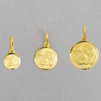 Load image into Gallery viewer, Solid 14k Yellow Gold Round Guardian Angel Medal Charm Pendant - 3 Sizes
