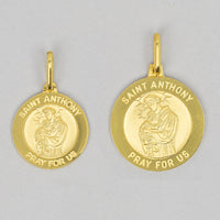 Load image into Gallery viewer, Solid 14k Yellow Gold Round Saint Anthony Pray For Us Medal Pendant - 2 Sizes
