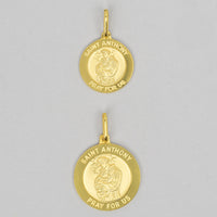 Load image into Gallery viewer, Solid 14k Yellow Gold Round Saint Anthony Pray For Us Medal Pendant - 2 Sizes
