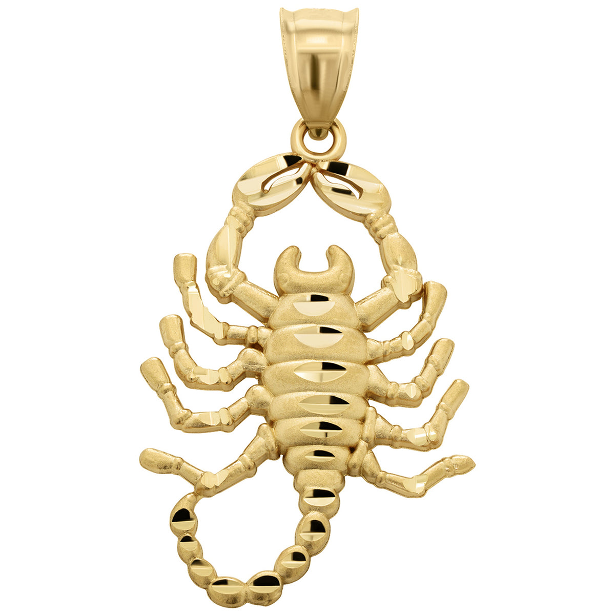 Solid 14k Yellow Gold Textured Scorpion Scorpio Zodiac Pendant with Satin and Diamond-Cut, 1.3 Inches Height