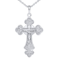 Load image into Gallery viewer, 14k White Gold Botonnee St. Olga Orthodox Cross IC XC NIKA Crucifix Pendant Necklace
