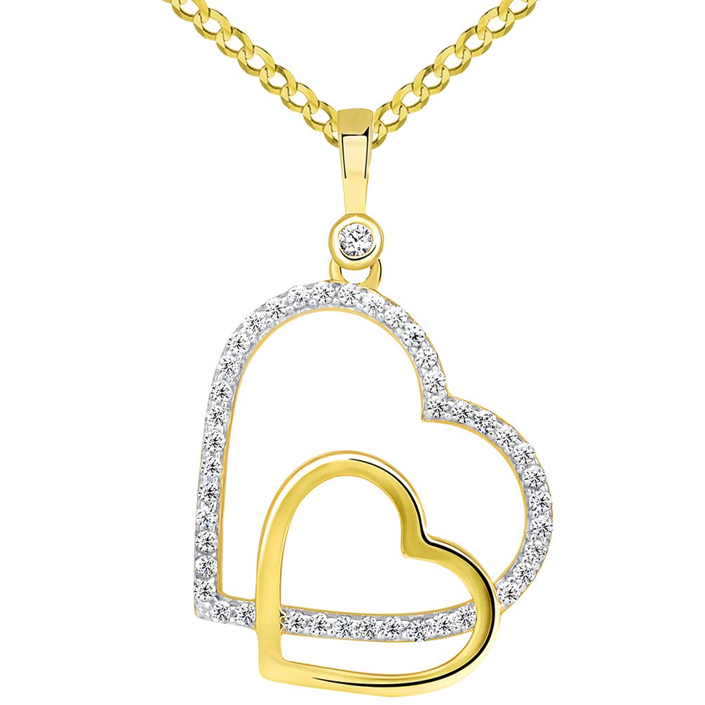 CZ Dangling Sideways Open Double Heart Pendant Necklace