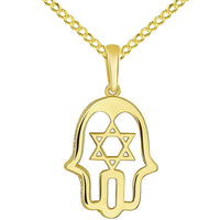 Load image into Gallery viewer, CZ Hamsa Hand of God with Star of David Pendant Necklace
