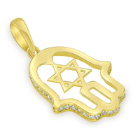 Load image into Gallery viewer, CZ Hamsa Hand of God with Star of David Pendant Necklace

