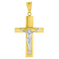 Load image into Gallery viewer, Textured 14K Two-Tone Gold Catholic Cross Crucifix with Jesus Christ Charm Pendant
