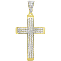 Load image into Gallery viewer, 14k Yellow Gold Cubic Zirconia Beveled Edge Classic Cross Pendant Figaro Necklace

