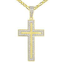 Load image into Gallery viewer, 14k Yellow Gold Cubic Zirconia Elegant Traditional Latin Cross Pendant Figaro Necklace
